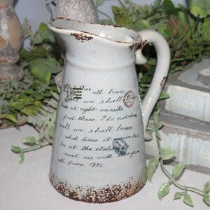 NEW Gorgeous Gray Blue French Country Cottage Pottery Pitcher